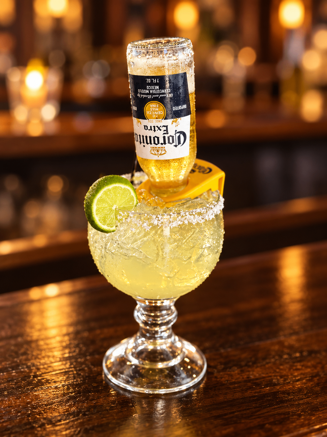 House margarita topped with an ice-cold Coronita at El Torito Mexican Grill